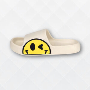 Beige Smiley Cushion Slides, Light, Non-Slip Slippers